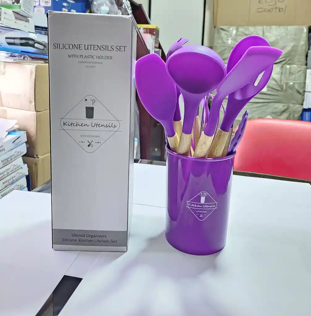 Set De Utensilios Para Cocina En Silicona Con Mango De Madera 12 Piezas