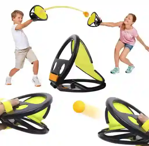 Juego De Pelota Raqueta De Mano Pádel Lanzar Y Atrapar 1 Par Color Rosa