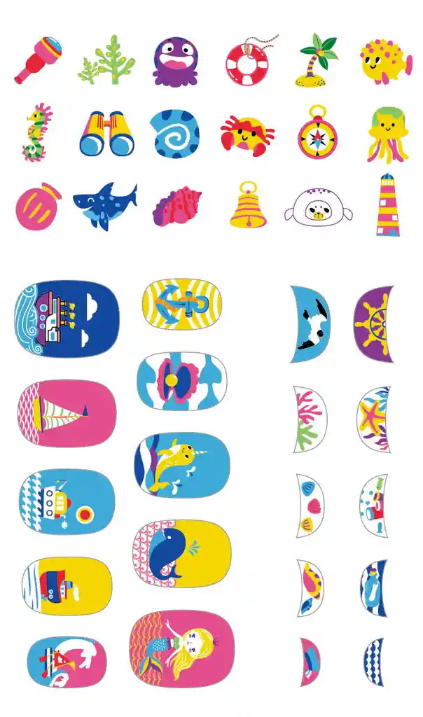 Juego Stickers De Uñas Infantil Animales Marinos Para Niños