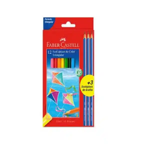 Colores Faber Castell Triangulares X 12 Unidades + 3 Lapices Negros Hb