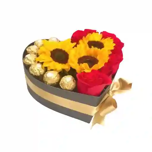 Corazón Negro De 12 Rosas Rojas 6 Chocolates 3 Girasoles