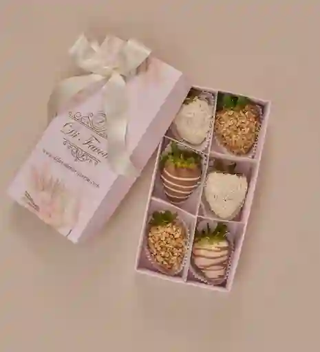 Caja X 6 Fresas Con Chocolate Y Toppings, Especial Día De La Madre. Detalle