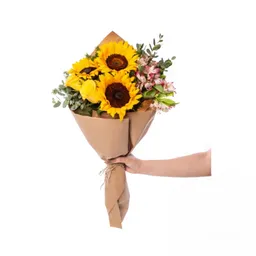 Girasoles, Rosas Amarilas, Astromelia Blanca En Bouquet