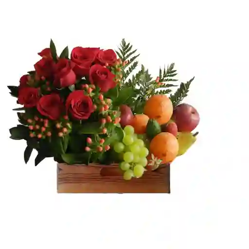Rosas Rojas Y Frutas En Caja