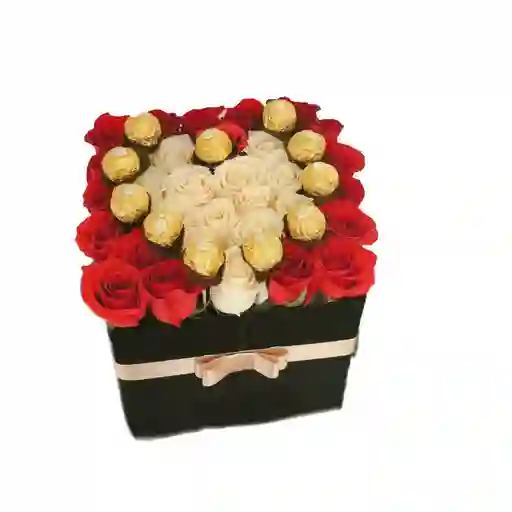Rosas Rojas, Rosas Blancas, Chocolates En Caja Cuadrada