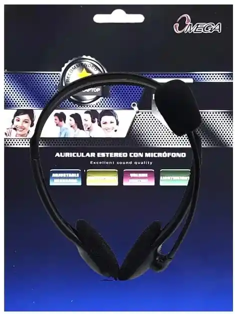 Diadema Con Micrófono Estéreo Omega, Ideal Para Estudio, Trabajo Remoto Y Conferencias. Ajustable, Liviana, Con Control De Volumen Y Doble Plug 3.5mm