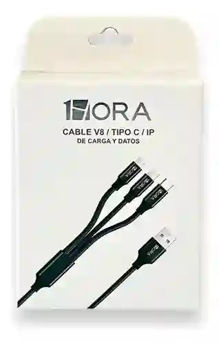 Cable 1hora Carga Rapida 3en1 Negro 1m