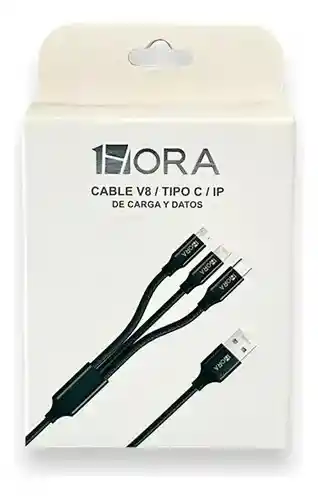 Cable 1hora Carga Rapida 3en1 Negro 1m