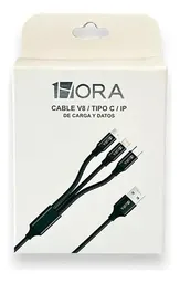 Cable V8 1hora Carga Rapida 3en1 Negro 1m