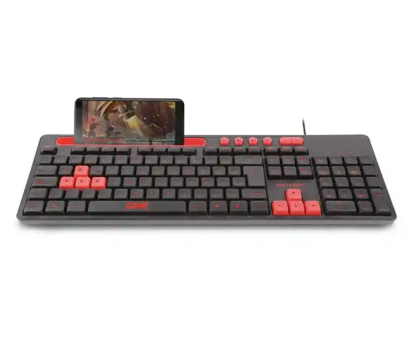 Teclado Gaming Gk-120 Tc504 Usb Con Soporte Para Celular, Teclas Multimedia Silenciosas Y Cable De 1.5m Ideal Para Juegos Y Streaming