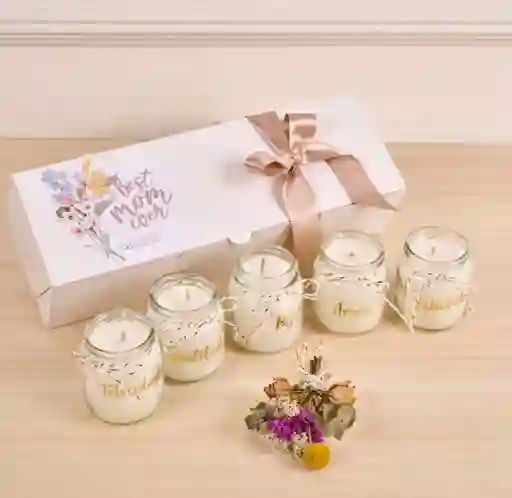 Flores Eternas Secas En Cajita X 5 Velas Olor A Vainilla Especial Para El Dia De La Madre