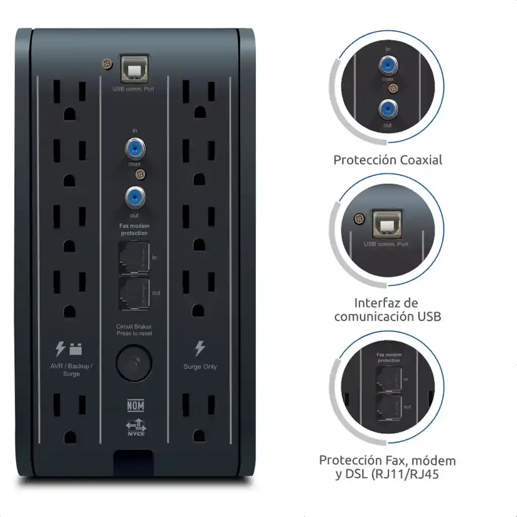 Ups Interactiva Cdp R-smart 1510 1500va, 10 Tomas 6 Usb, Lcd