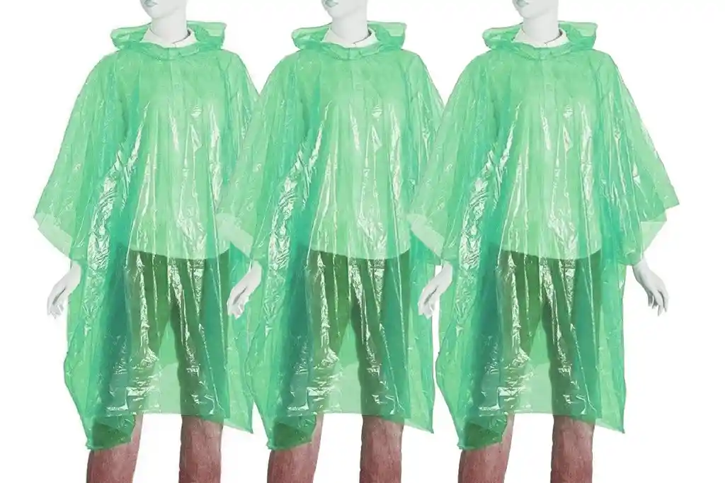 3 Capa Poncho Impermeable De Plástico Para Lluvia - Verde