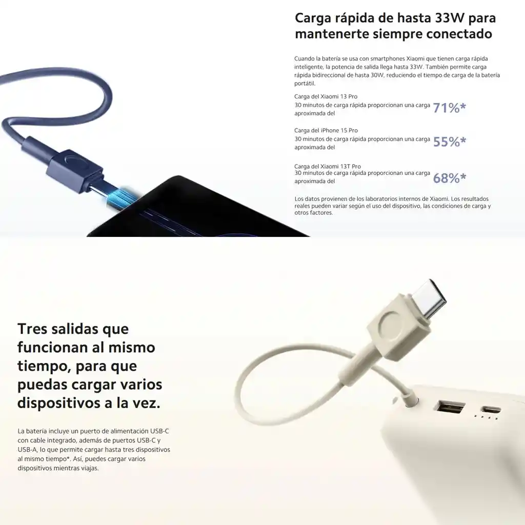 Xiaomi Power Bank 20000mah Cable Integrado 33w Usb-c Azul
