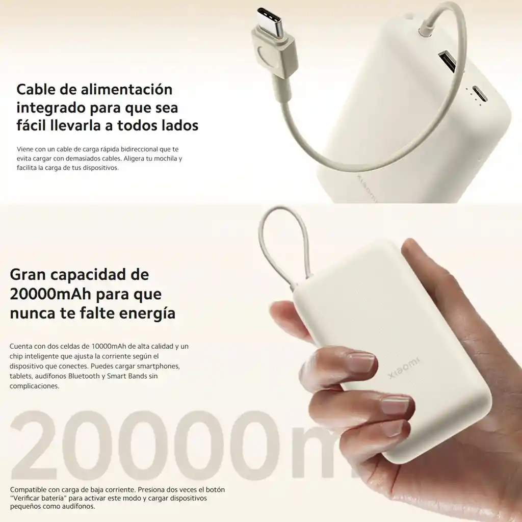 Xiaomi Power Bank 20000mah Cable Integrado 33w Usb-c Tan