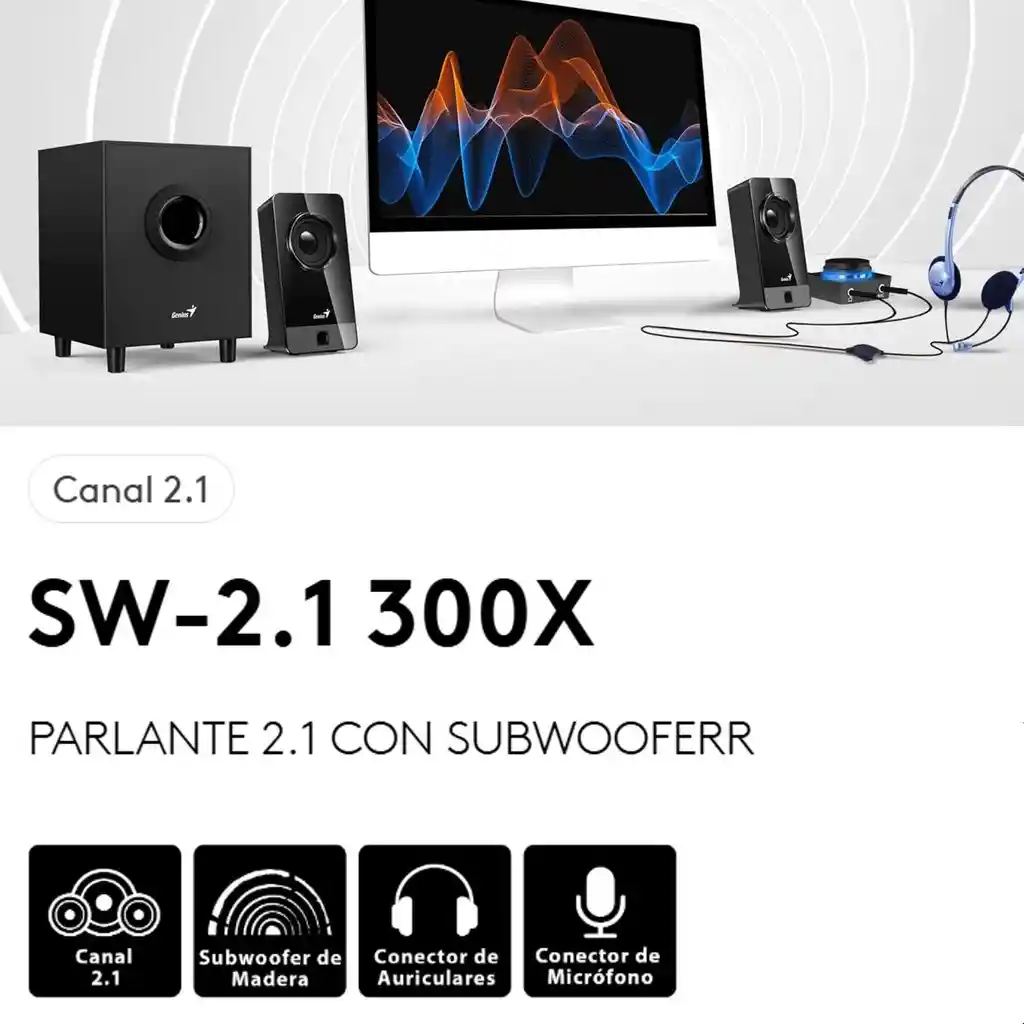 Parlantes Subwoofer Genius Sw-2,1 300x Control Pod 10w Rms