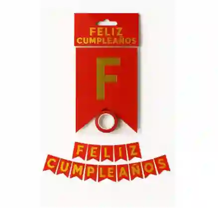 Banderin Letrero Rojo Feliz Cumpleaños Con Dorado