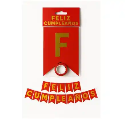 Banderin Letrero Rojo Feliz Cumpleaños Con Dorado