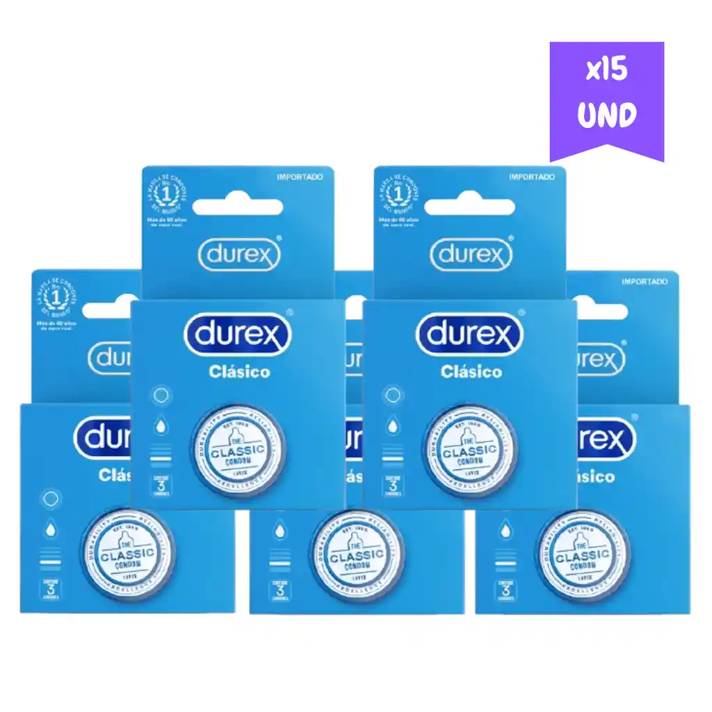 Combo Condones Durex Clásico Por 15 Unidades