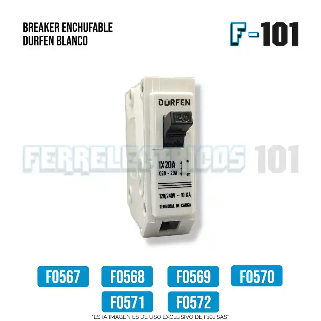 Breaker Enchufable 1 X 20amp Durfen Blanco