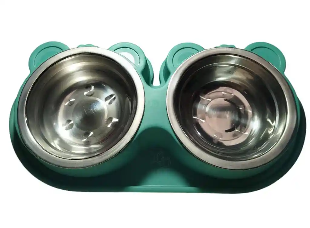 Comedero Doble Aluminio Osito