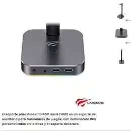 Soporte Para Diadema Rgb Havit Th610 Con Puertos Usb, Luz Rgb Y Diseño En Aluminio – Compacto, Elegante Y Perfecto Para Tu Escritorio Gamer O De Oficina