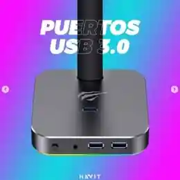Soporte Para Diadema Rgb Havit Th610 Con Puertos Usb, Luz Rgb Y Diseño En Aluminio – Compacto, Elegante Y Perfecto Para Tu Escritorio Gamer O De Oficina