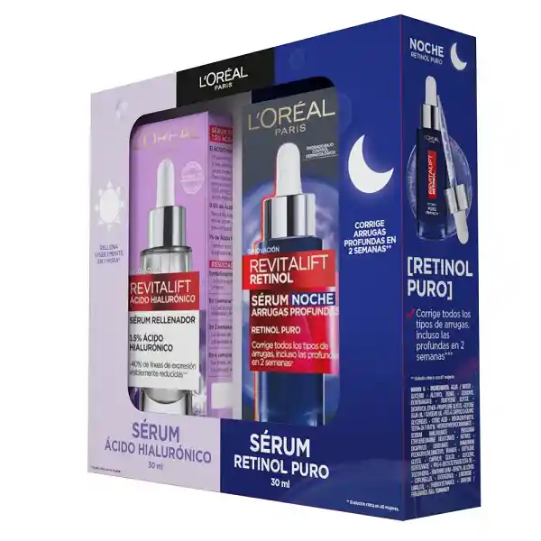 Pack Loreal Paris Revitalift Sérum Día Ácido Hialuronico+sérum De Noche Retinol Puro