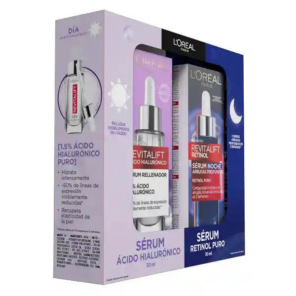Pack Loreal Paris Revitalift Sérum Día Ácido Hialuronico+sérum De Noche Retinol Puro
