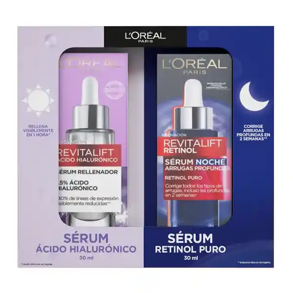 Pack Loreal Paris Revitalift Sérum Día Ácido Hialuronico+sérum De Noche Retinol Puro
