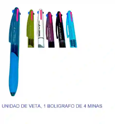 Boligrafo Cuatro Minas Naranja, Azul, Fucsua Y Morado Offi Esco Oe-017e Colores Surtidos