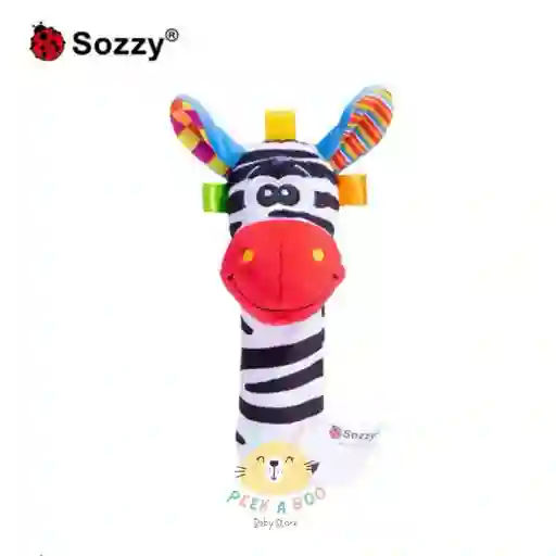 Sonajero Estimulación Sensorial Tipo Maraca Con Rechinador Cebra
