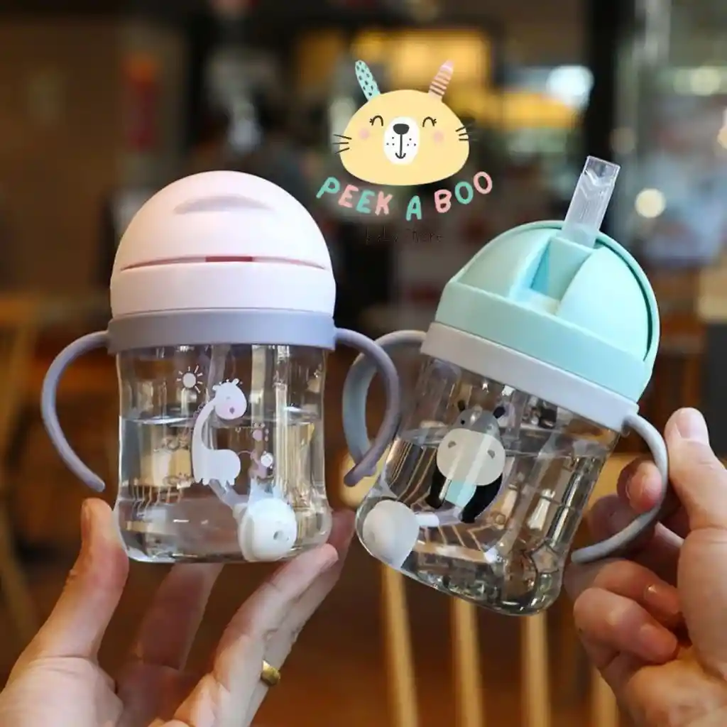 Vaso Pitillo Anti Derrame Con Agarraderas Azul Para Niño