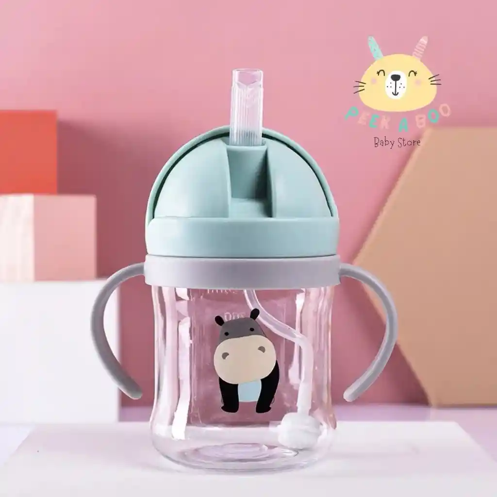 Vaso Pitillo Anti Derrame Con Agarraderas Azul Para Niño