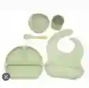 	 Vajillas Para Bebe Cuchara, Babero Y Vaso Silicona Verde