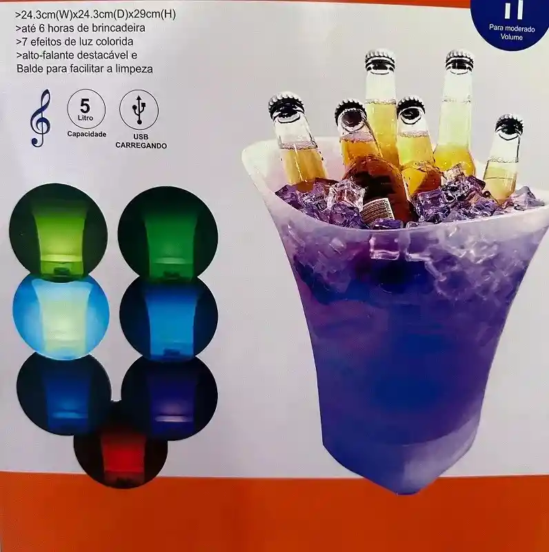 Parlante Bafle Portátil Hielera Cubeta Luces Bluetooth Usb