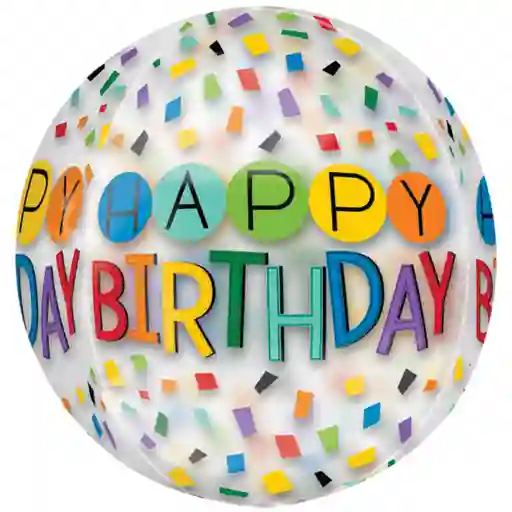 Happy Birthday Globo Transparente Orbz 50cm