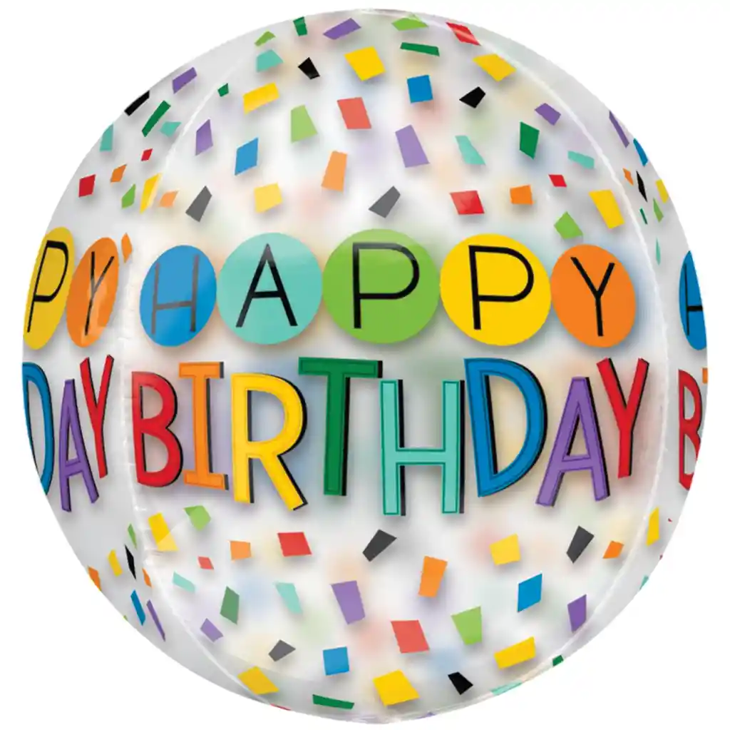 Happy Birthday Globo Transparente Orbz 50cm
