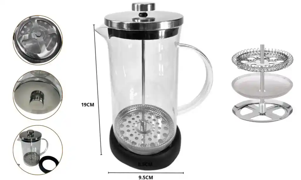 Cafetera Prensa Francesa 875 En Vidrio Embolo 1000 Ml