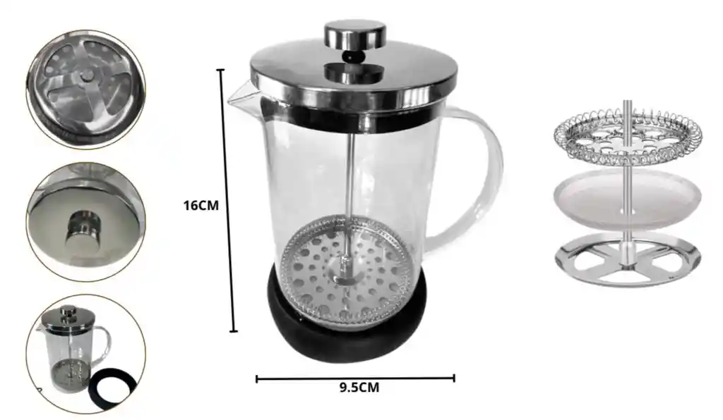 Cafetera Prensa Francesa 875 En Vidrio Embolo 800 Ml