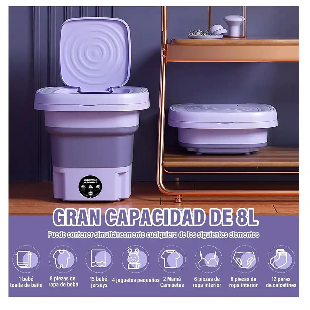 Lavadora Portátil Mini De 8 Litros Con Secadora Giratoria