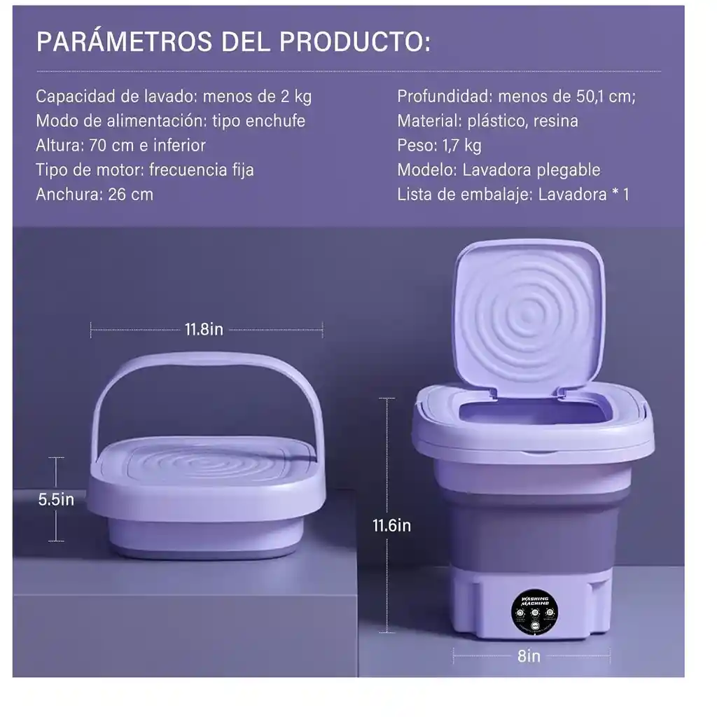 Lavadora Portátil Mini De 8 Litros Con Secadora Giratoria