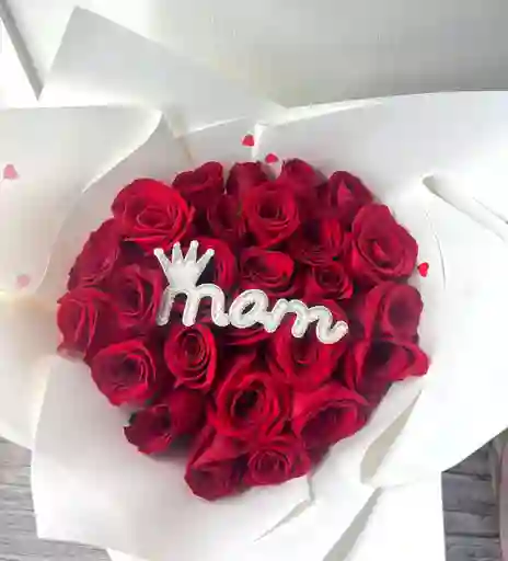 Bouquet 24 Rosas Con Aplique Mom De Piedras - Especial Dia De Las Madres