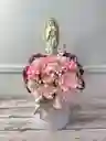 Caja De Lujo Cilindro Mini Con Claveles Y Virgen Pequeña - Especial Dia De Las Madres
