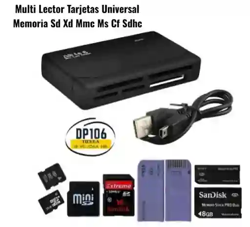 Multi Lector Tarjetas Universal Memoria Sd Xd Mmc Ms Cf Sdhc