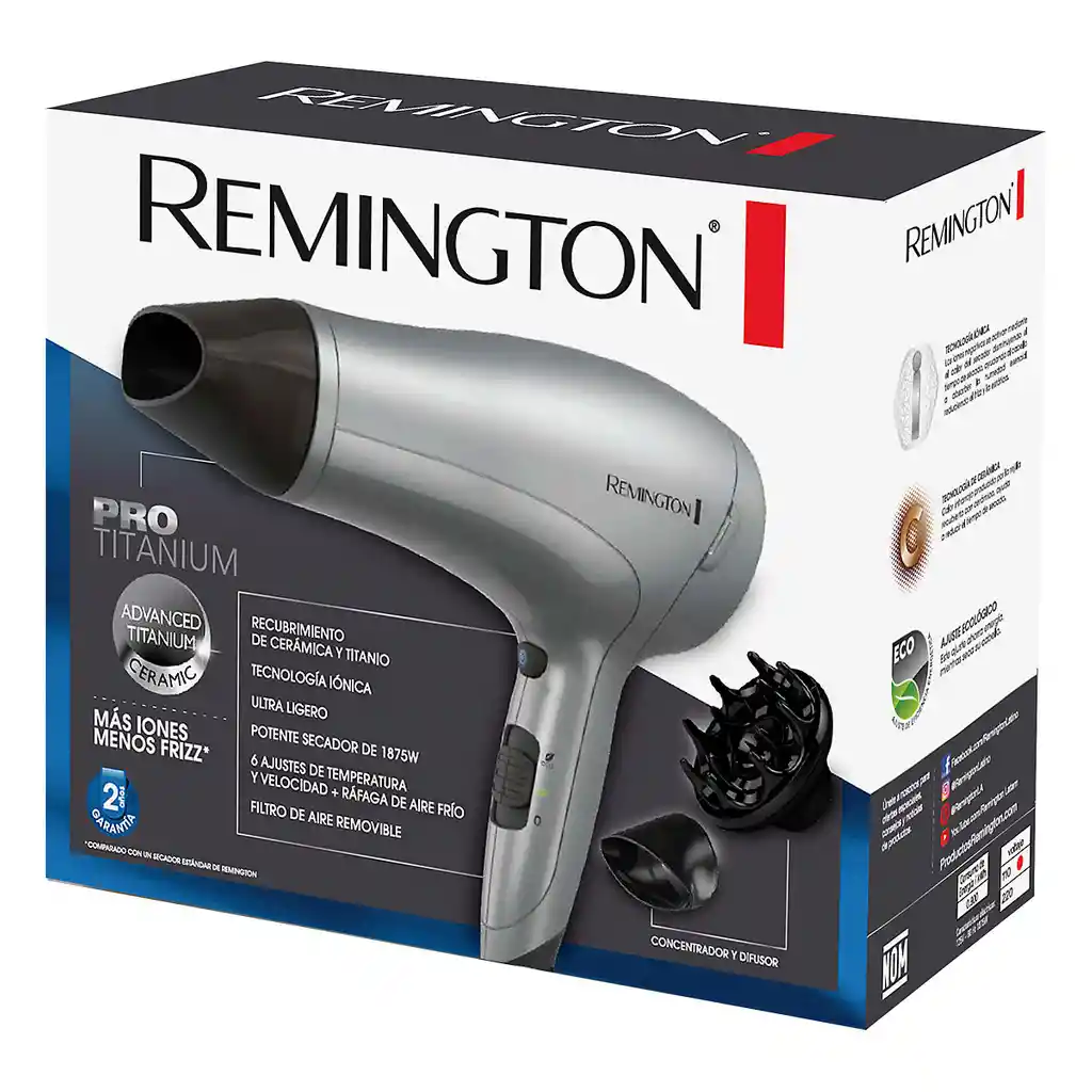 Secador Para Cabello Remington Gris Pro Titanium