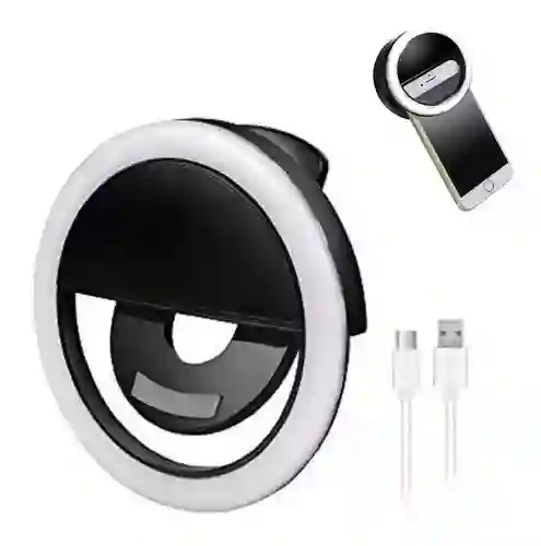 Aro De Luz Para El Celular Recargable Negro