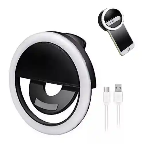 Aro De Luz Para El Celular Recargable Negro