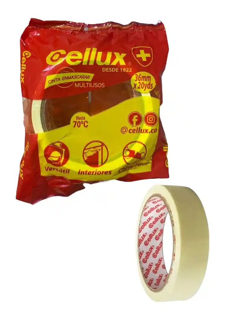 Cinta De Enmascarar Gruesa 36 Mm X 18 Metros Cellux