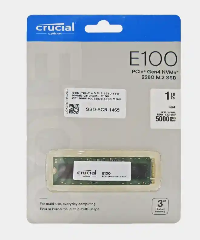Disco Ssd Crucial E100 1tb Nvme M.2 Pcie 4.0 – Hasta 5000mb/s Ideal Para Pc Y Laptop